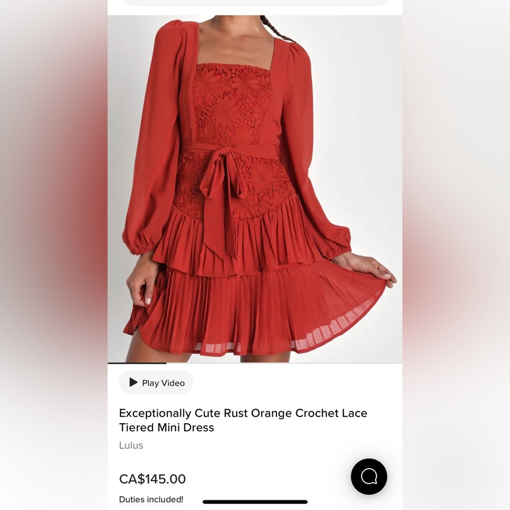 Lulu's Red Rust Orange long Sleeve Mini Dress